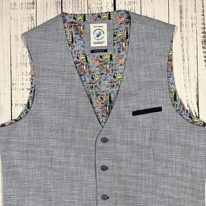 NWOT A Fish Named Fred Mens US 44 Waistcoat Vest Blue Check Italy Theme Lining